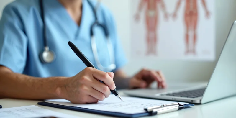 Medical professional reviewing documents